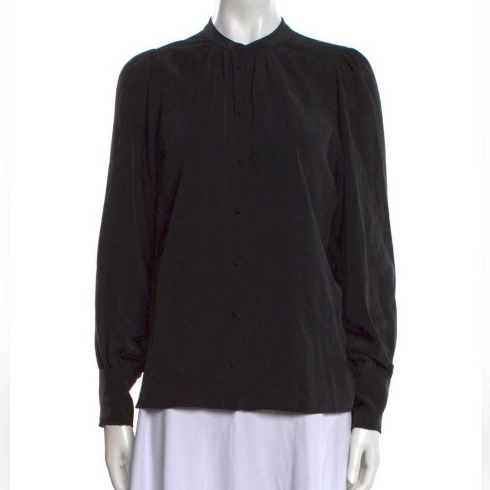 Sezane Silk Black Mock Neck Button-up Top Size 42 / US 10